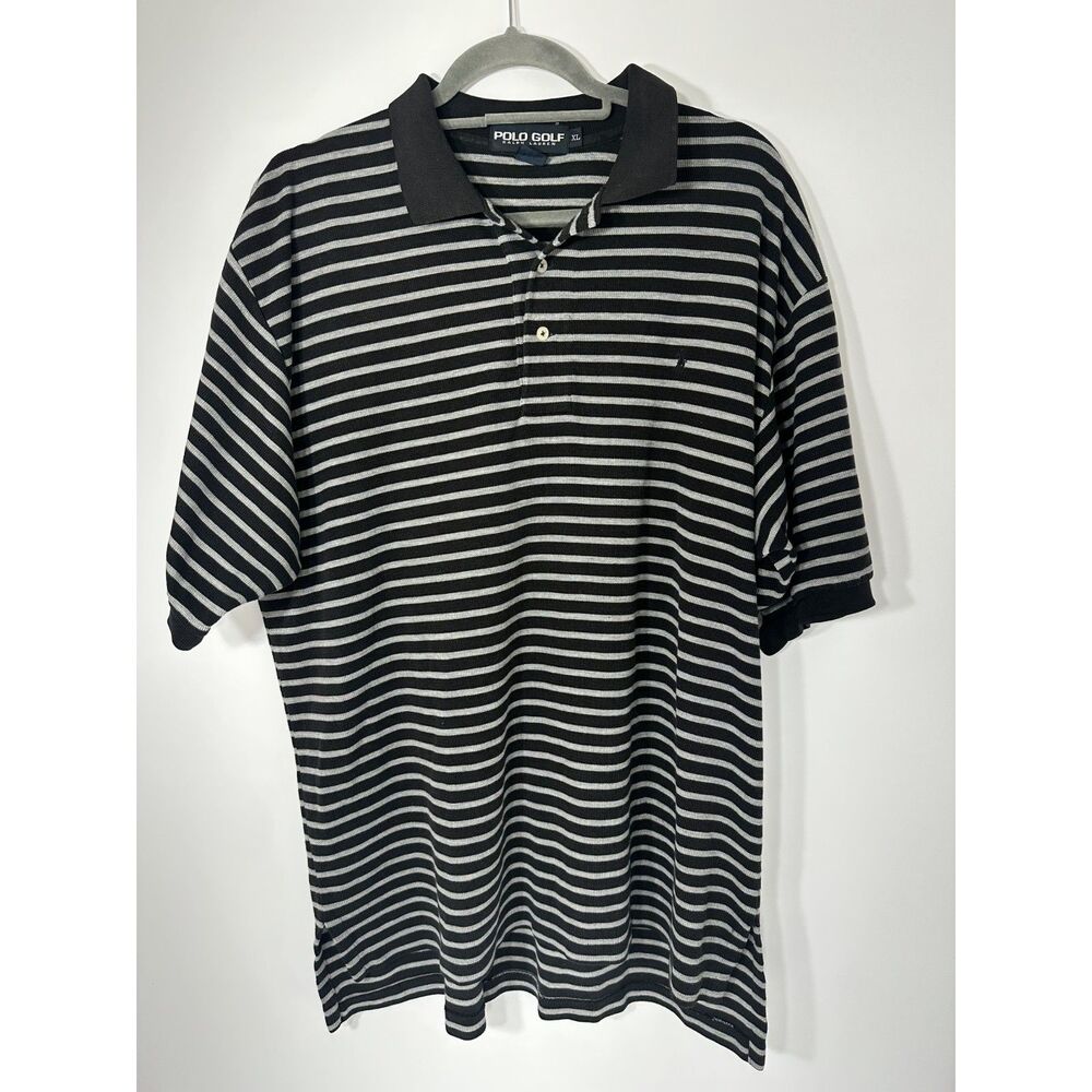 Polo Golf Ralph Lauren Men’s XL Black Gray Striped Polo Shirt Golf Vintage